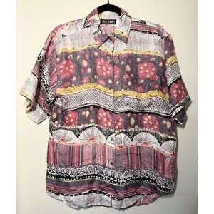 Vintage Retro 100% Silk Button Up Shirt Men's Size S Abstract Print Short Sleeve